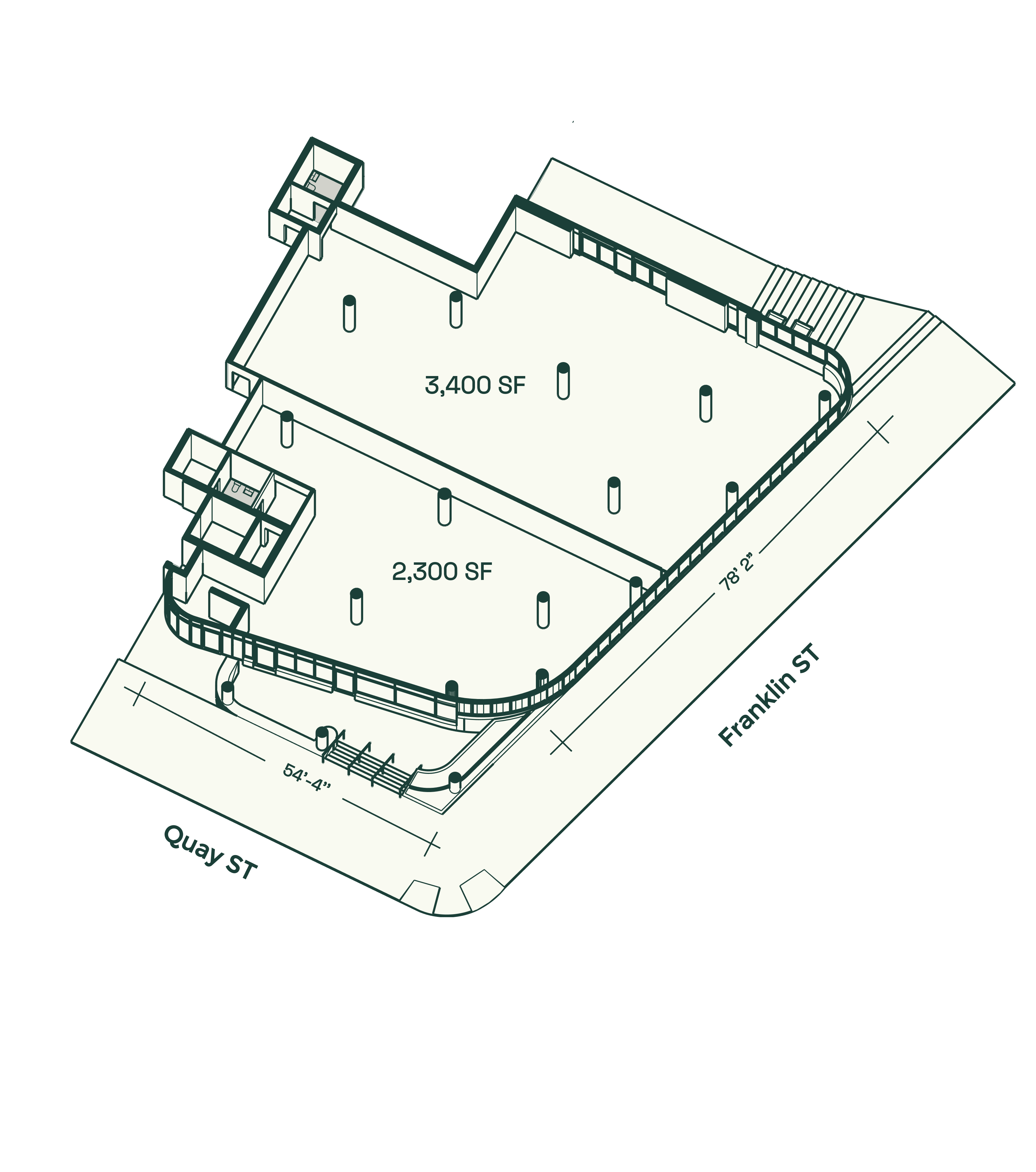 Divisions: 
<br> Space A: 2,300 SF | Space B: 3,400 SF